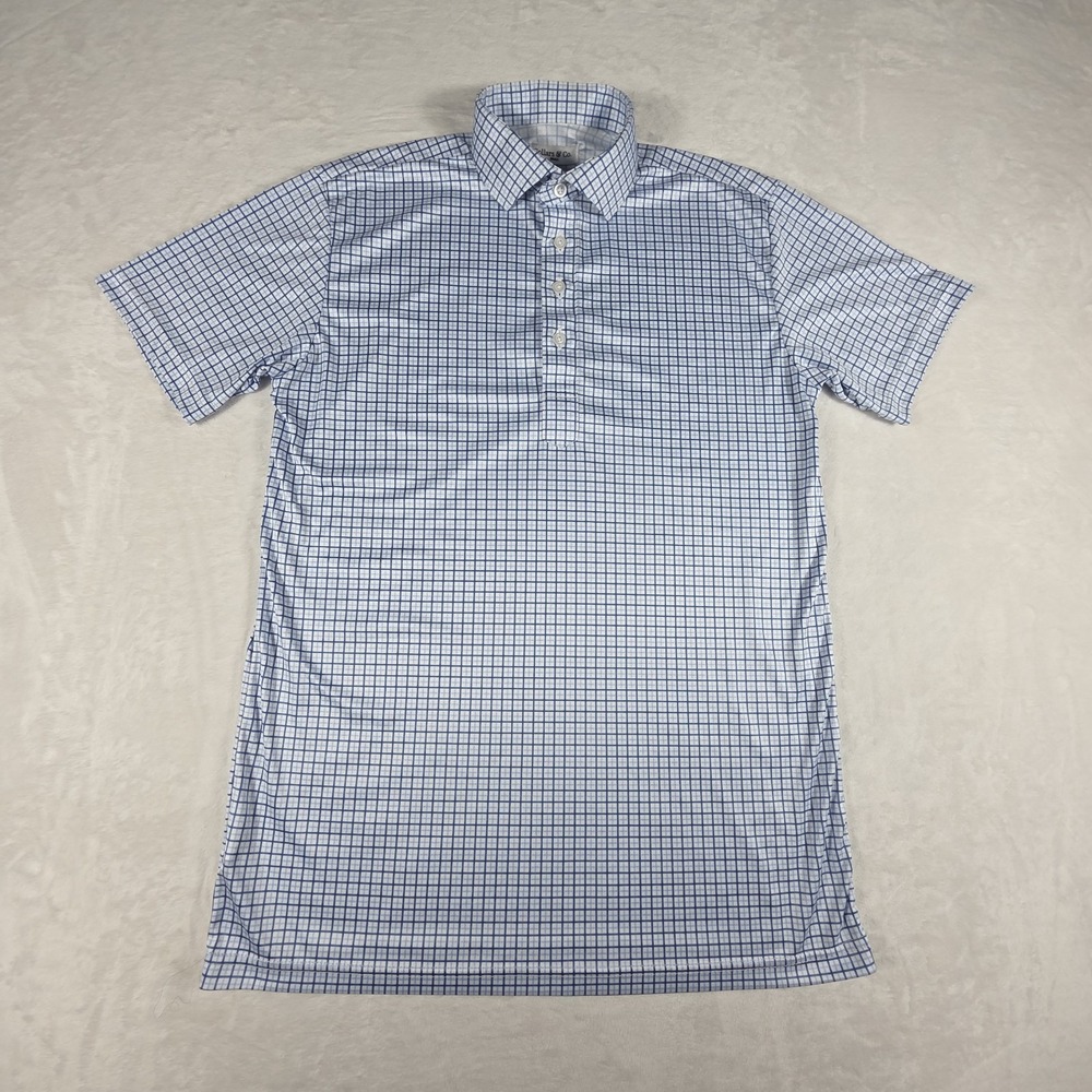 Collars & Co Dress Collar Polo Shirt Mens Small Blue Tattersall Check Golf